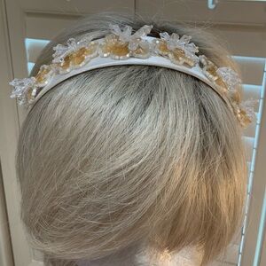 Elegant White and Gold Floral Headband